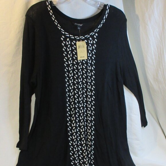 NWT~LUCKY BRAND BLACK & WHITE EMBROIDERY STUNNING 3/4 SLEEVE SHIRT SIZE LARGE - Picture 1 of 6